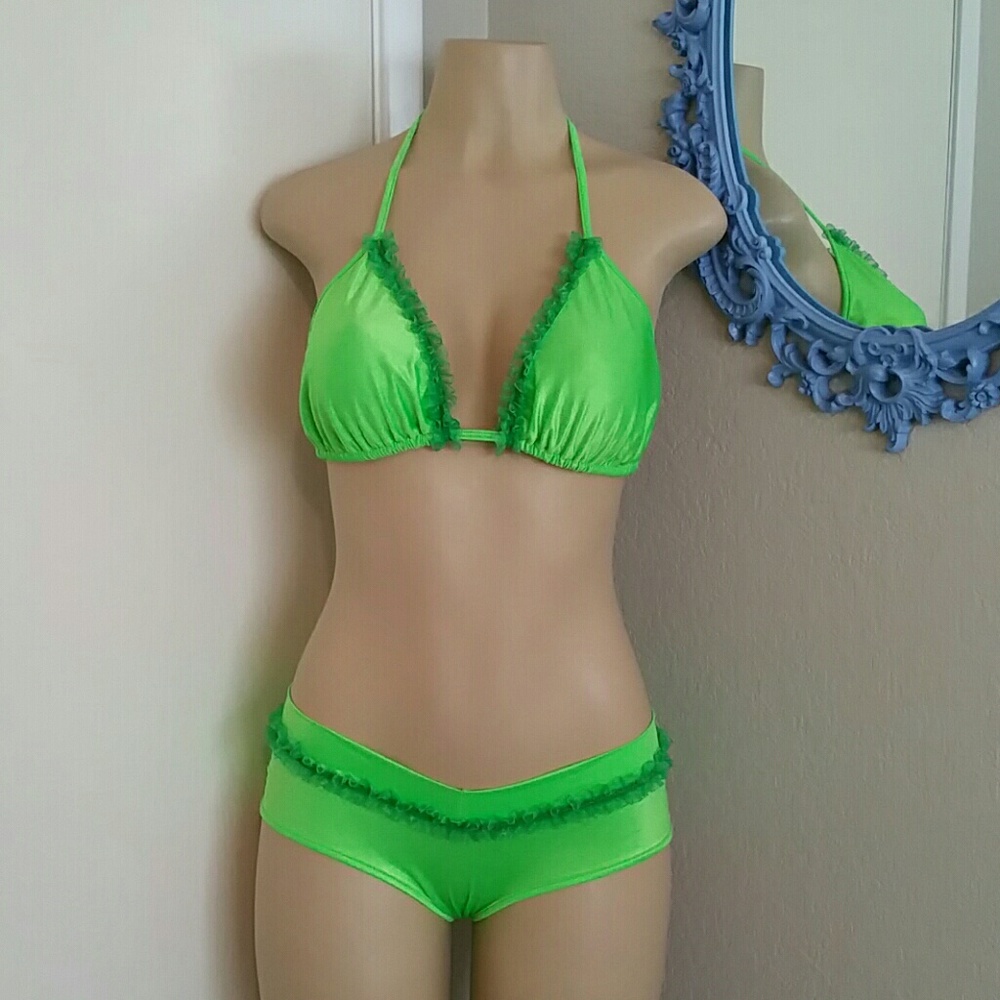 New Lime green boy shorts bikini set exotic